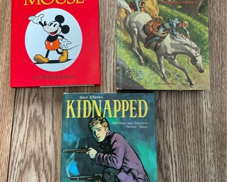 Walt Disney's Adventures of Mickey Mouse 50th birthday edition book,  $9. 1958 Walt Disney's Spin & Marty Trouble at Triple-R,  $5.  Walt Disney's Kidnapped, 1960,  $9