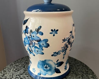 Pier 1 Blue Floral canister w/lid,  $14