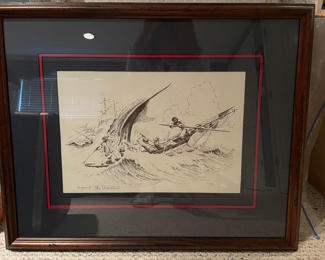 McMichael whale drawing framed, "Harpooner II", Limited Edition, 123/200, 15"W x 8"H,  $75