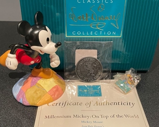 Walt Disney Classic Collection, Mickey Mouse Millenium, "Mickey On Top of the World", COA, pin, coin,  $12