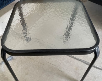 Glass top outdoor side table, $15