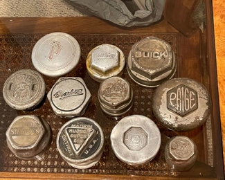 Assorted antique & vintage center hub caps + more than shown!