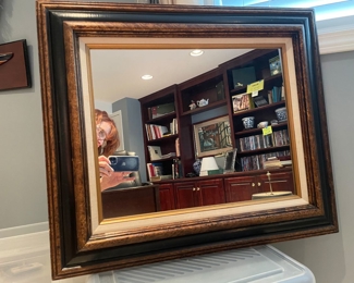 Thick framed black mirror, approx 28"W x 24"H, $40