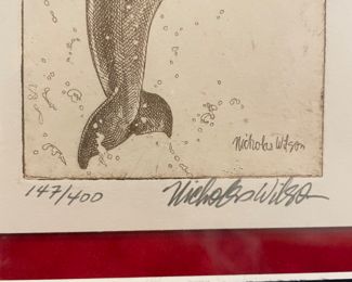 Closeup view of signature on dolphin pic ~