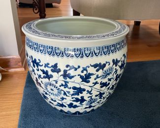 Large "fish bowl" blue & white porcelain planter,  $55