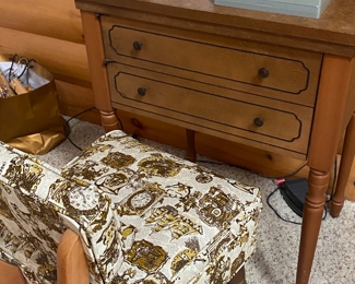 Vintage sewing machine with cabinet and chair (chair seat lifts up , stuff inside