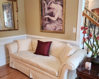 Highland House Cream Foliage Print Rolled Arm Sofa, 87”w x 34”h x 32”d