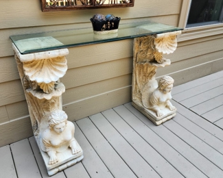 Cast Stone Console Table w/ Glass Top