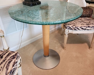 Crackled Glass Round Side Table w/ Chrome Base