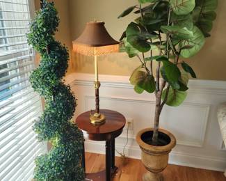 Potted Faux Topiaries, Accent Table, Decorative Lamp