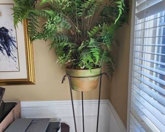 Potted Faux Fern w/ Metal Plant Stand