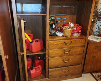 Oak Entertainment Center, 48”w x 60 1/2”h x 19”d, Oak Wardrobe, 25”w x 65”h x 22 1/2”d