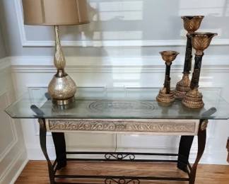 Glass Top Console Table, 52”w x 26 1/2”h x 18”d