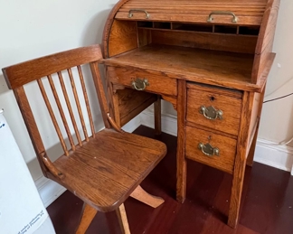 Oak RollTop Desk & Chair