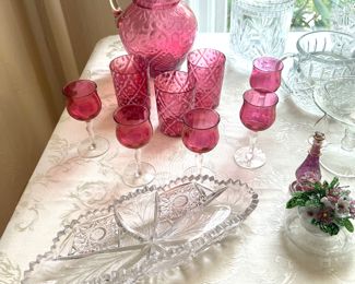 Cranberry Glass Pitcher & Glasses