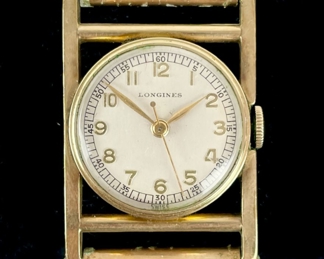 Vintage 1940s Longines 14K Gold Filled 17 Jewel Mechanical Fancy Lug Wristwatch Art Deco Style W/ Original Wooden Box
