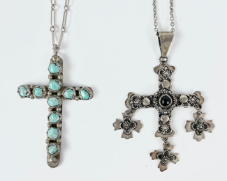 32 Grams Fine Sterling & Silver Turqouise & Jerusalem Cross Gothic Style Necklaces
