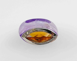 Pietra Di Luna Amethyst Citrine Gemstone Cocktail Ring Size 6.25
