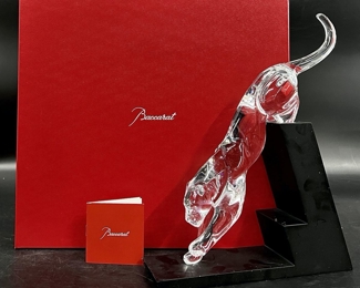 Fine Baccarat Crystal Leaping Panther on Stand With Original Box
