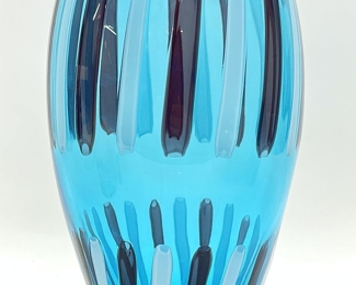 Seguso Viro Aquamarine Stripped Murano Art Glass Vase
