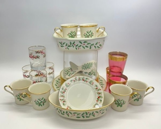 Lenox Holiday Collection lot of serving pieces dinner plates and cups
