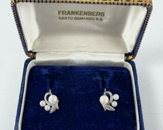 2.9 Grams Fine Frankenberg Silver Genuine Pearl Screwback Earrings
