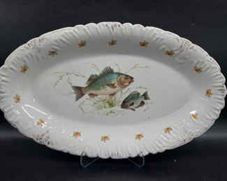 Antique Austrian Porcelain Hand Painted Fish Oval Serving Decorative Platter
