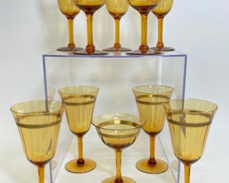 Vintage Amber Champagne Glasses With Gold Trim
