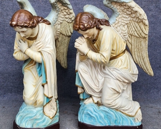 Almost 3ft high Vintage Almost Life Sized Hand Painted Plaster Angel with Attached Wings
