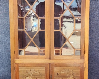 Wonderful Antique Inlaid Display Cabinet Original Painted Glass
