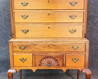 Vintage Dovetailed Queen Anne Style Highboy Fancy Brass Pulls
