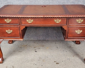 20th Century Fancy Leather top Chippendale Style Desk

