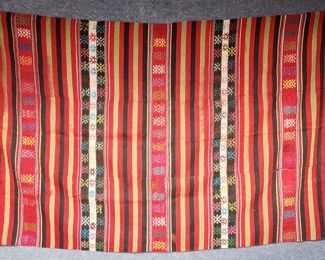 Vintage Multi Colored Hand Woven Wool Loom Textile Blanket boho hippie
