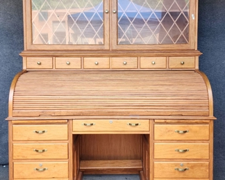 Eddies Woodcarving & Furniture Fantastic Hardwood Roll Top Secretary Desk Display Cabinet
