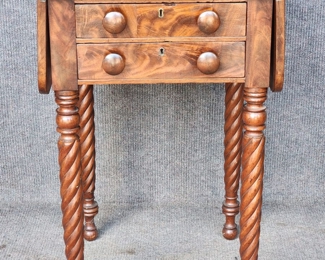 Antique 2 Drawer Sausage Leg Stand Side Table Drop Leaf
