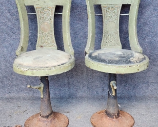 Pair Antique Swivel Chairs with Crackle Paint

