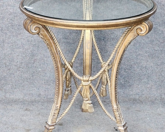Fancy Glass Top Iron Rope Tassel Side table Harry Lion Paw Food Hollywood Regency Style
