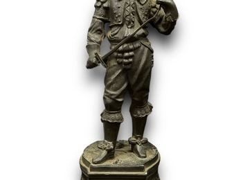 Antique 19th C Ansonia Don Juan Cavalier Musketeer Spelter Clock Topper Statue
