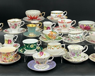 Huge Lot Of Assorted China Tea Cups & Saucers; Brands Include Aynsley, Royal Albert, Tuscan, Old Foley, and More
