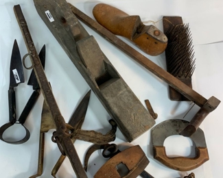 Antique Wooden Working Tools - Shears, Ice Grab, Wool Pulling Tool, Foot Model and More
