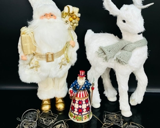 Christmas White Santa Figurine, Large Baby Deer And Ornaments Assorted Lot
