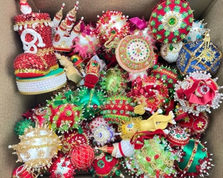 vintage Handmade Colorful Beaded Christmas Ornaments
