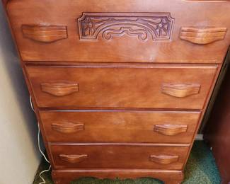 Carved Detailed Vintage Highboy Dresser