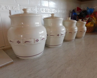 Longaberger Traditions Red Pottery 4pc. Cannister Set