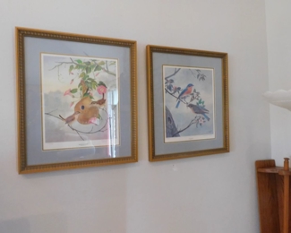 Bernard Martin Prints "Morning Glory Wren" and "Eastern Bluebird", signed and dated