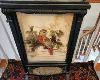 Victorian Antique Fireplace Screen Tapestry