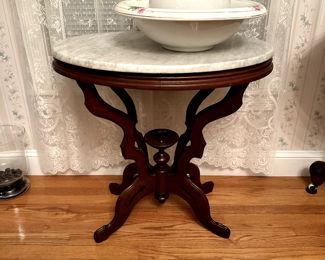 Victorian Marble-Top Mahogany, Antique Water Pitcher