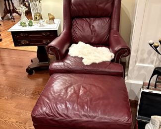 Hickory Red Leather with Ottoman 