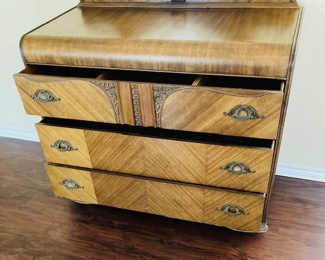Antique Art Deco Waterfall Dresser w/Mirror.