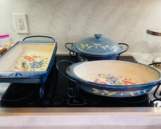 Pamela Gladding Flora Baking Dishes w/ Metal Stands.